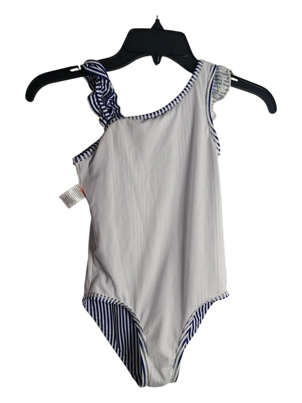 ​Gymboree Girls Blue White Striped One Shoulder Ruffle Swimsuit Size 8